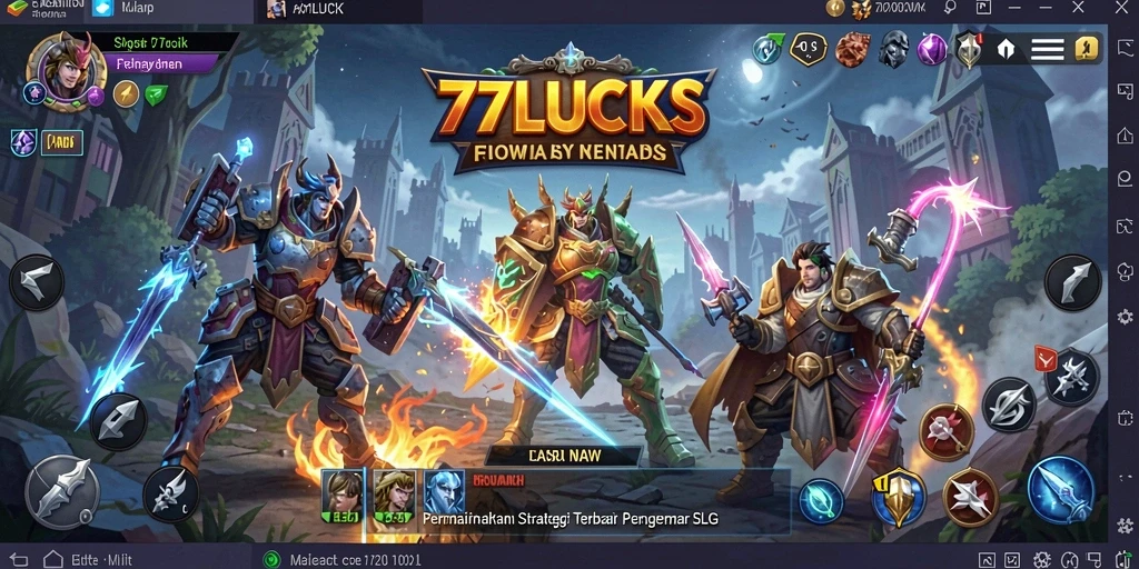 Screenshot gameplay <strong>77LUCKS</strong> menampilkan strategi pertempuran yang seru.