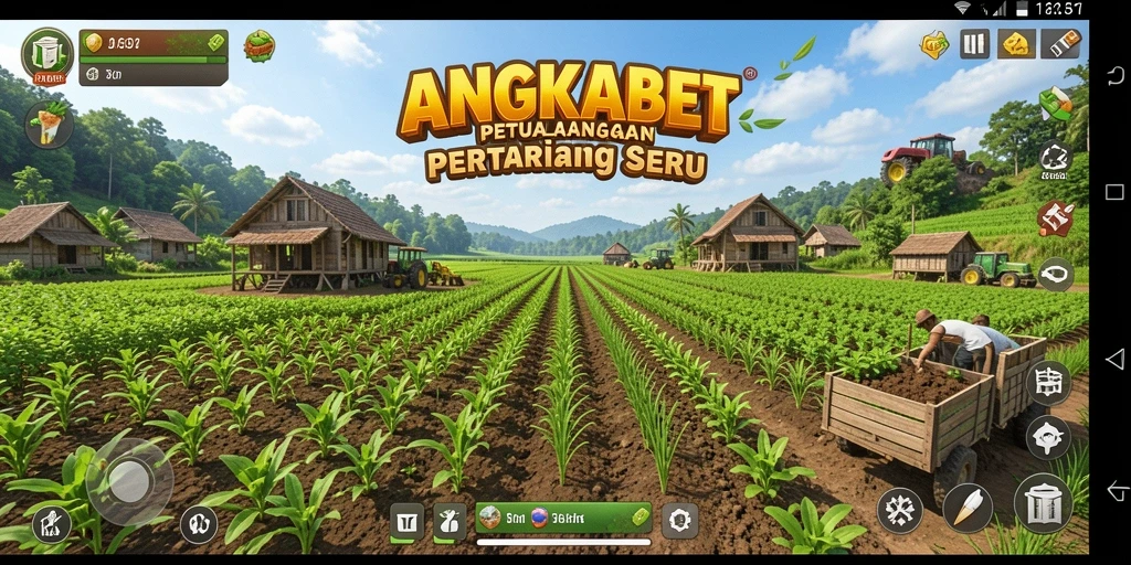 Screenshot gameplay ANGKABET menampilkan lahan pertanian yang subur.