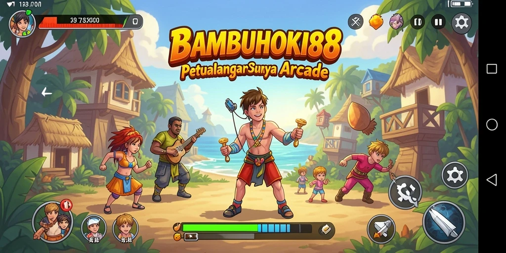 Screenshot menunjukkan karakter utama dalam aksi gameplay seru di BAMBUHOKI88.