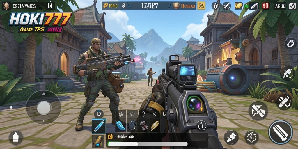 Tampilan khas gameplay seru HOKI777 dalam pertempuran TPS.