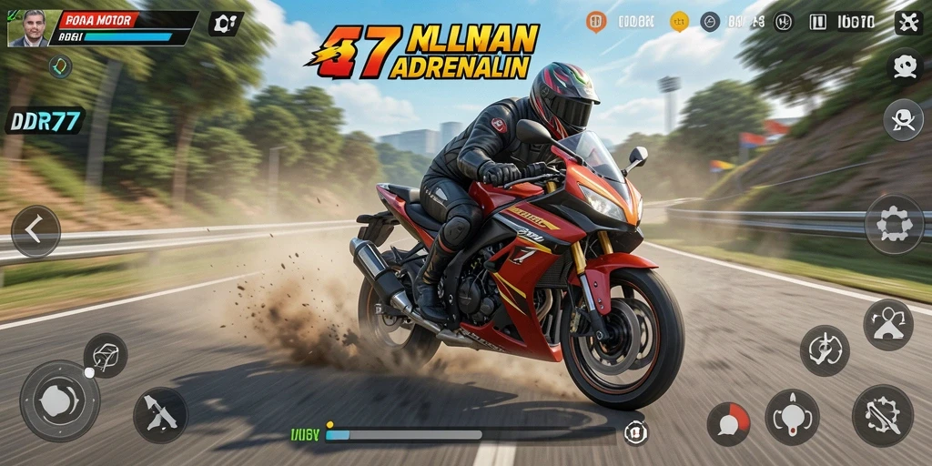 Gambaran layar utama IDR77 dengan aksi balapan motor yang intens.