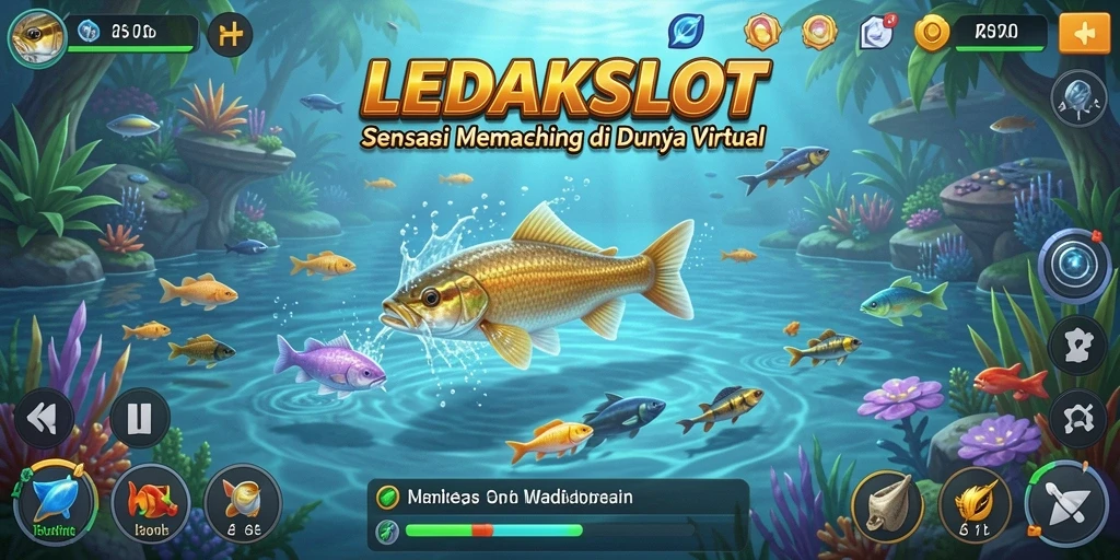 Screenshot utama LEDAKSLOT menampilkan gameplay memancing yang seru dan interaktif.