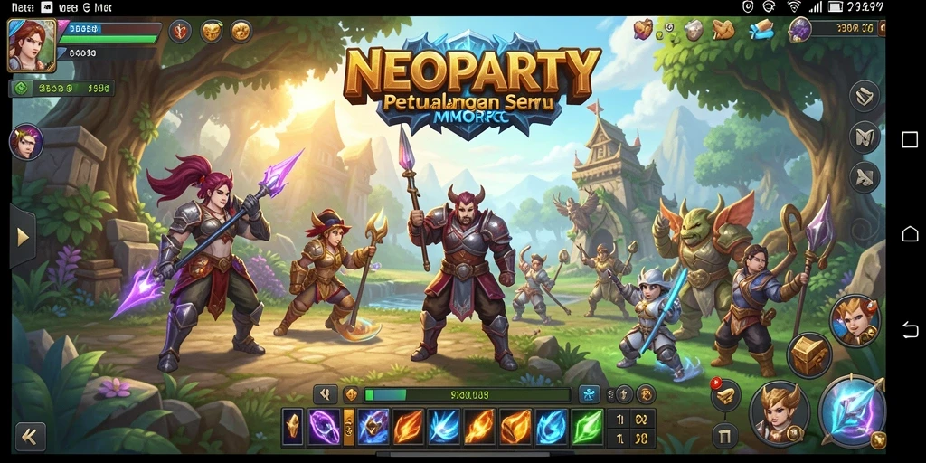 Tampilan gameplay NEOPARTY menampilkan karakter dalam petualangan epik.