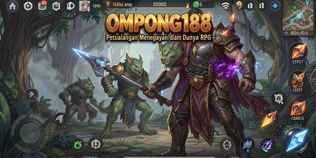 Screenshot gameplay OMPONG188 menampilkan pertarungan epik RPG.