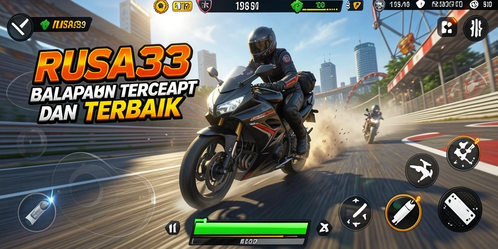 Tangkapan layar gameplay RUSA33 yang menunjukkan aksi balapan motor seru.
