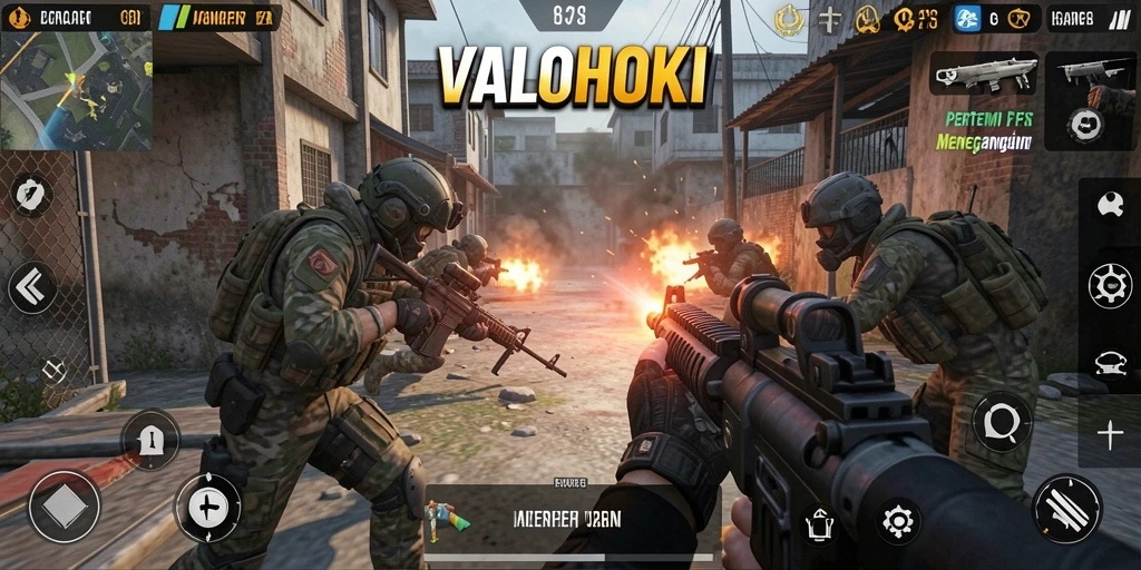 Tampilan gameplay seru dalam pertempuran FPS di VALOHOKI.